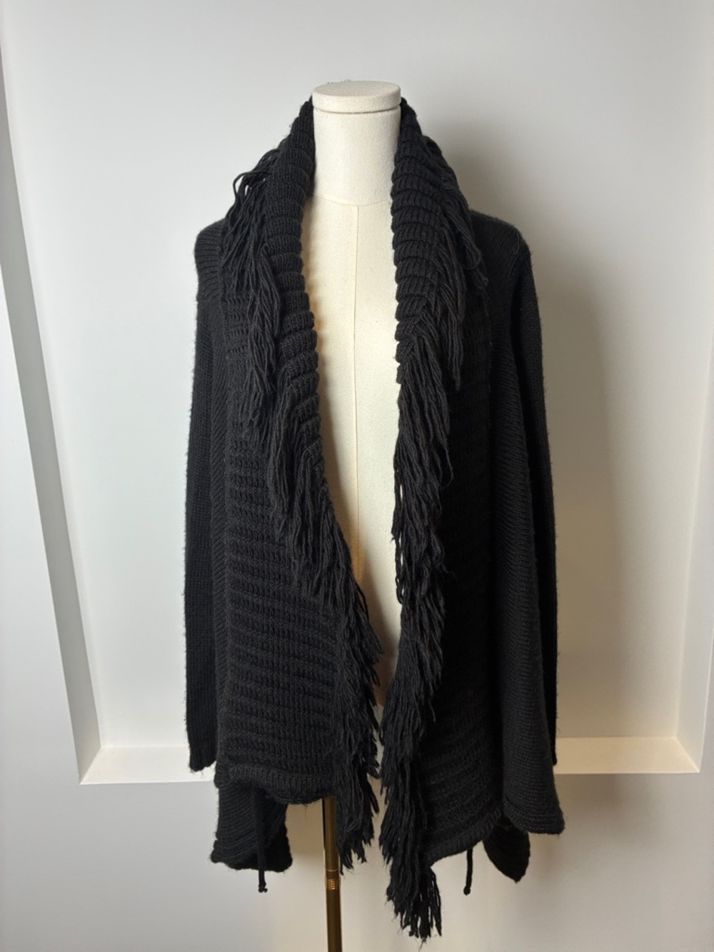 Cozy Black Fringe Open Drape Cardigan